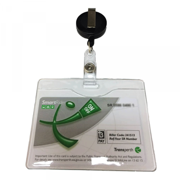 Belt clip with clear plastic card holder